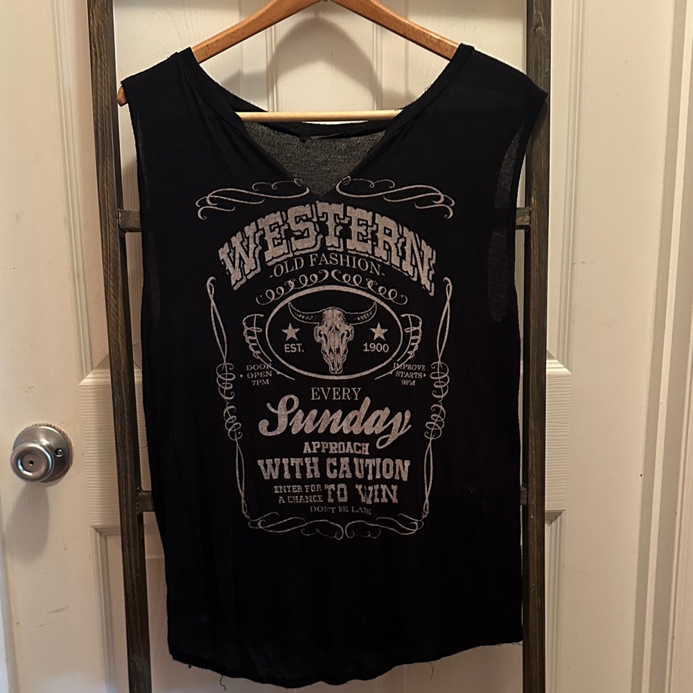 Black Western Graphic Tank Top